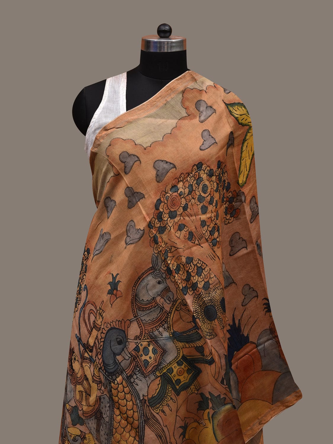 Multicolor Kalamkari Hand Painted Cotton Silk Handloom Dupatta with Krishna Design ds2701