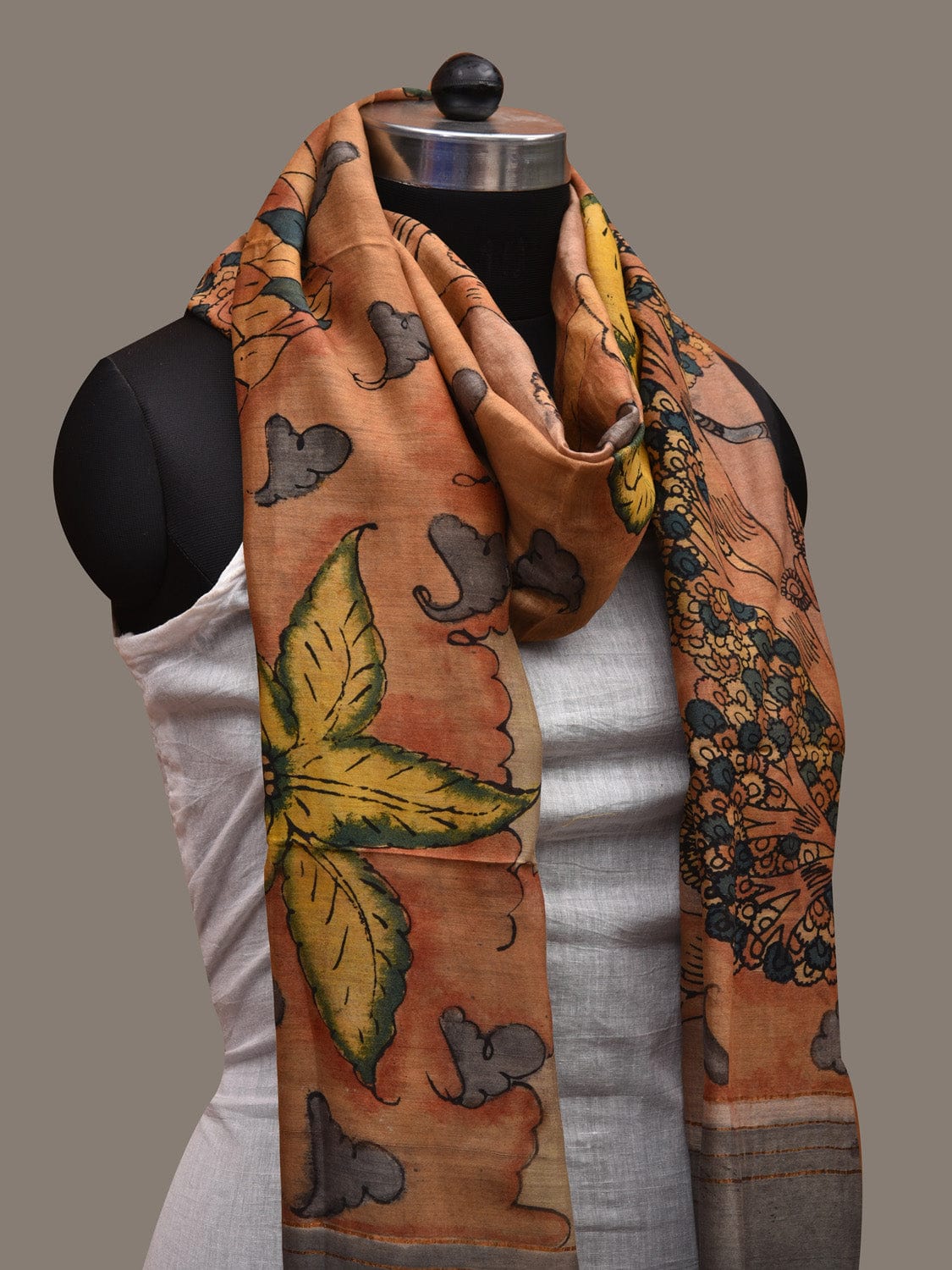 Multicolor Kalamkari Hand Painted Cotton Silk Handloom Dupatta with Krishna Design ds2701