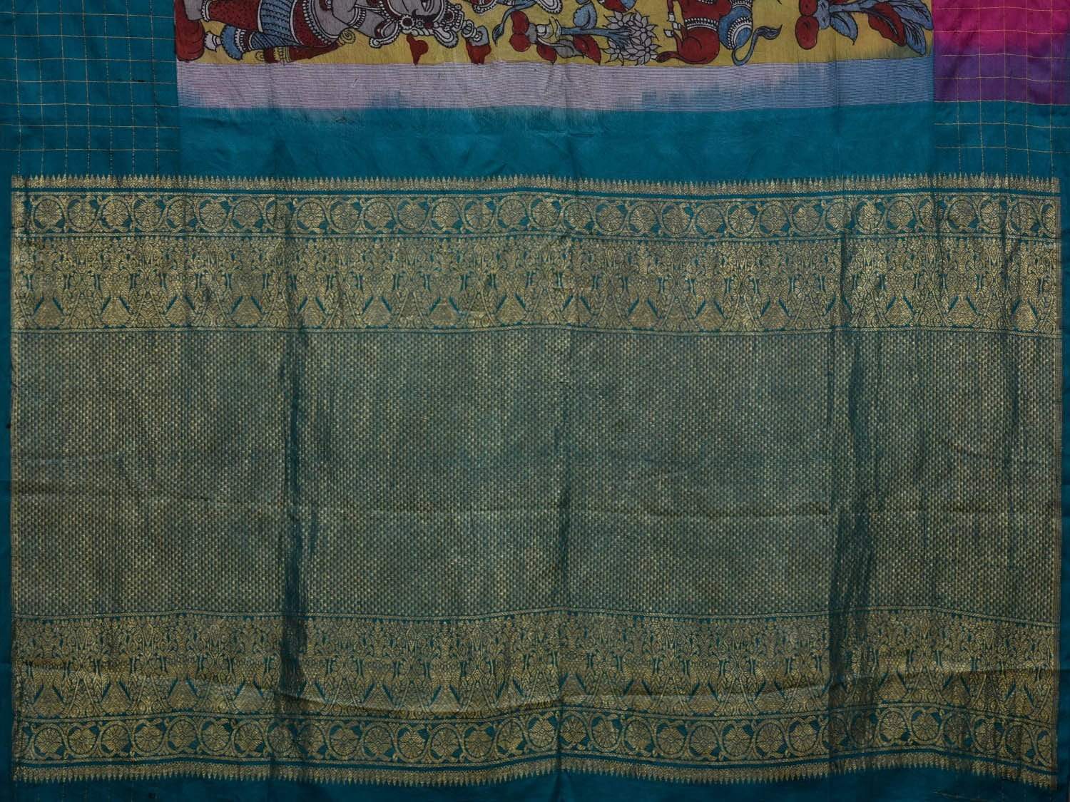 Multicolor Kalamkari Hand Painted Gadwal Silk Handloom Saree with Krishna Leela Design KL0528