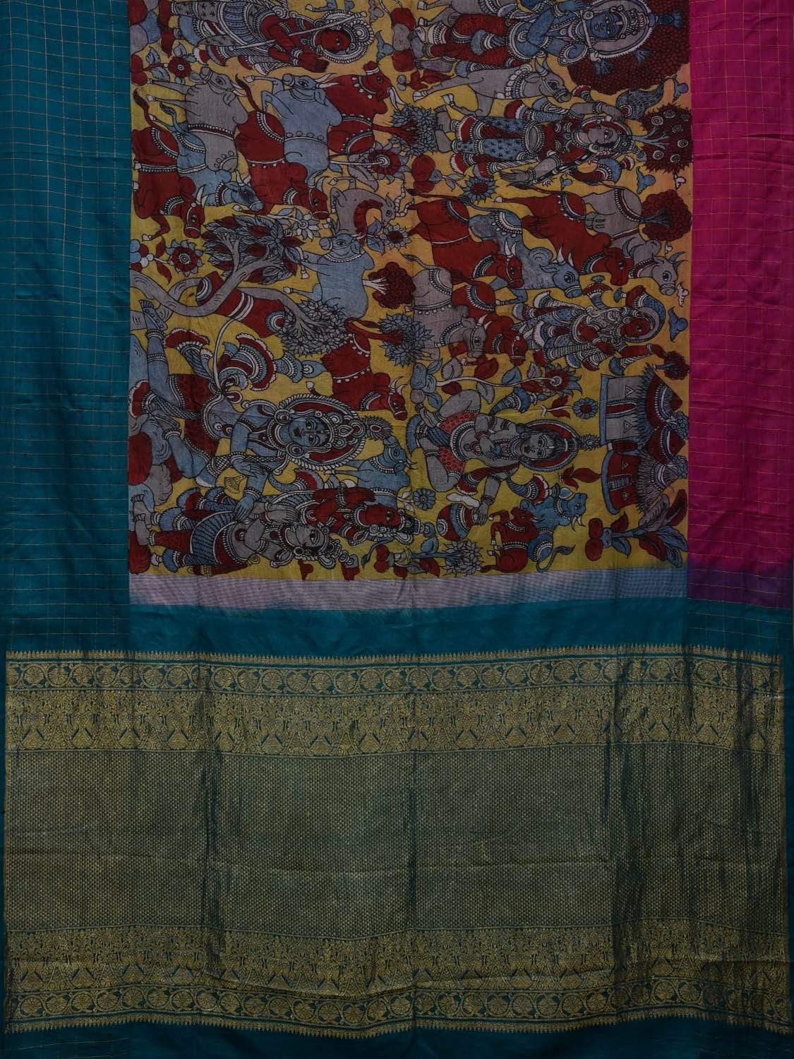 Multicolor Kalamkari Hand Painted Gadwal Silk Handloom Saree with Krishna Leela Design KL0528
