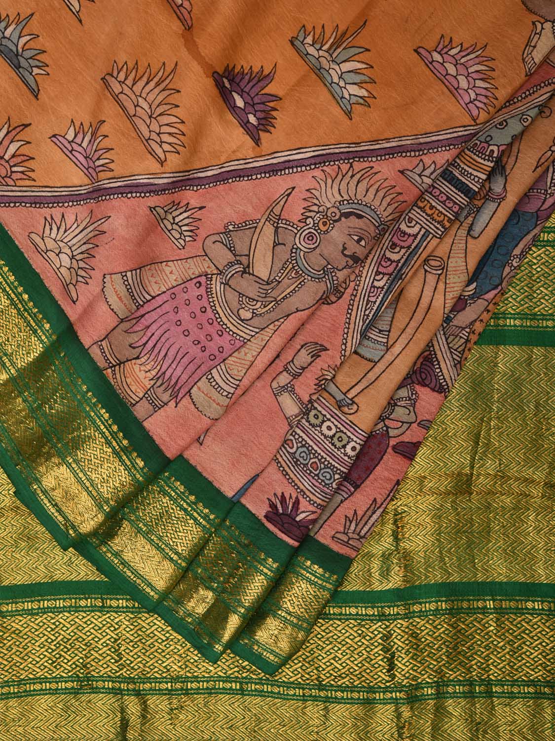 Multicolor Kalamkari Hand Painted Gadwal Silk Handloom Saree with Ramayan Story Design KL0726