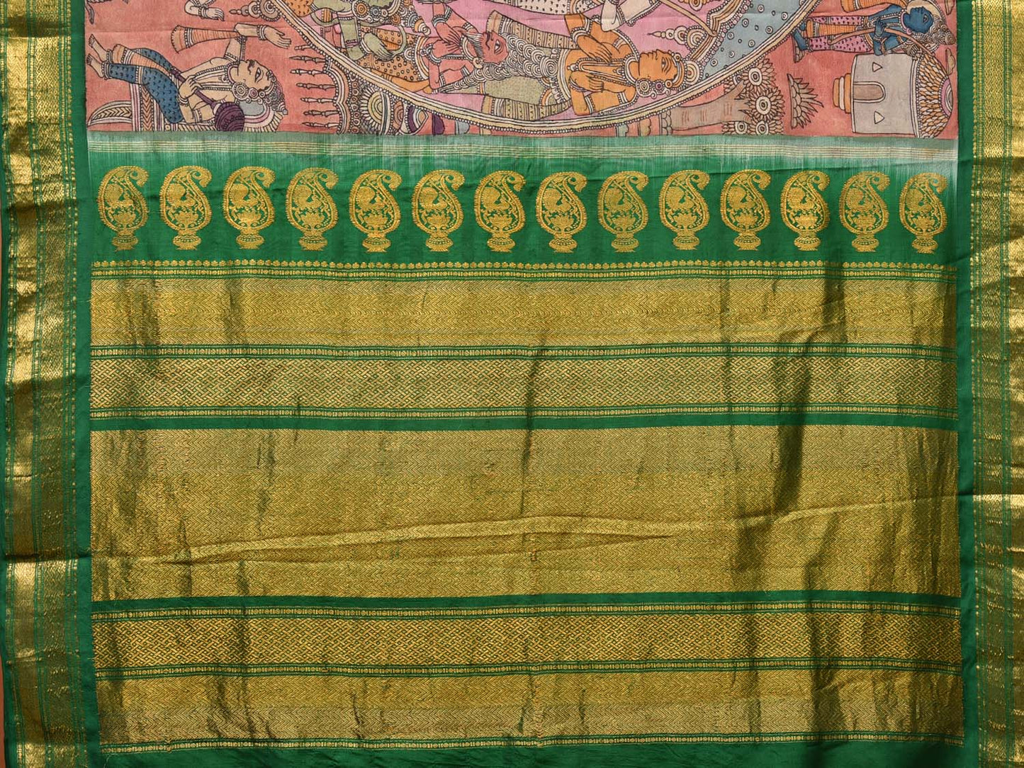 Multicolor Kalamkari Hand Painted Gadwal Silk Handloom Saree with Ramayan Story Design KL0726