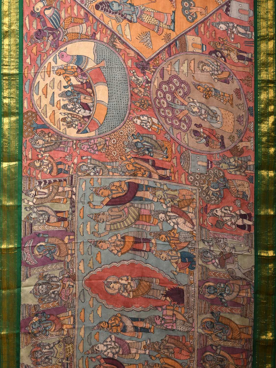 Multicolor Kalamkari Hand Painted Gadwal Silk Handloom Saree with Ramayan Story Design KL0726