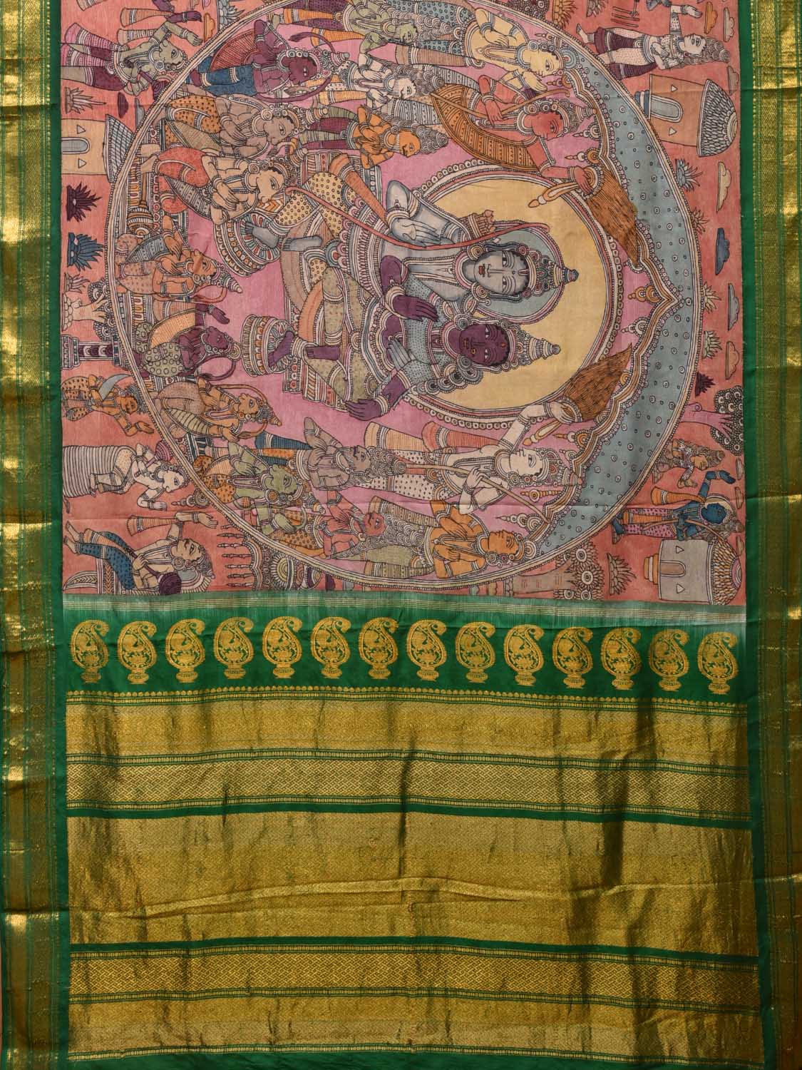Multicolor Kalamkari Hand Painted Gadwal Silk Handloom Saree with Ramayan Story Design KL0726