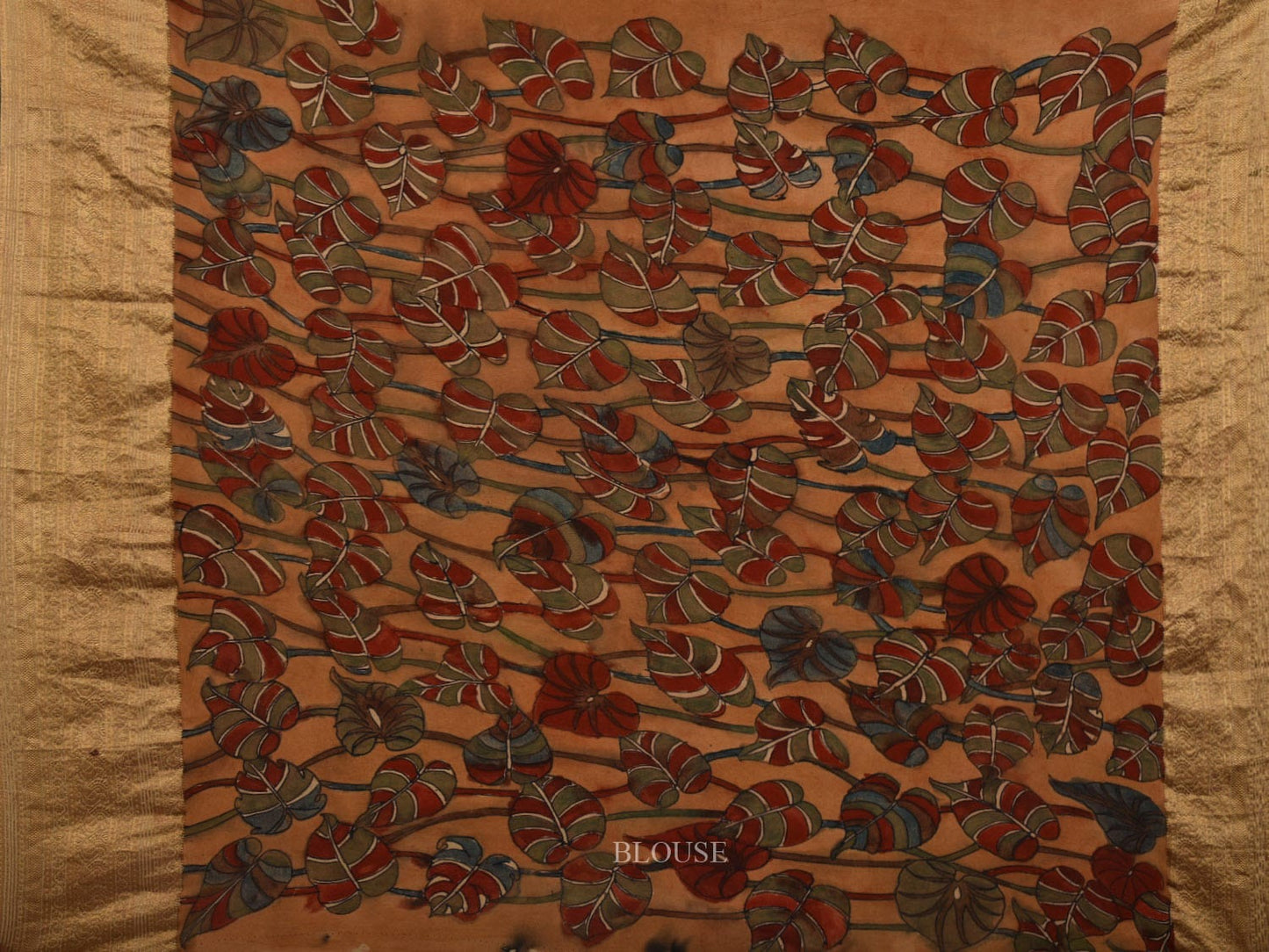 Multicolor Kalamkari Hand Painted Heavy Crepe Saree with Leaves Design KL0683