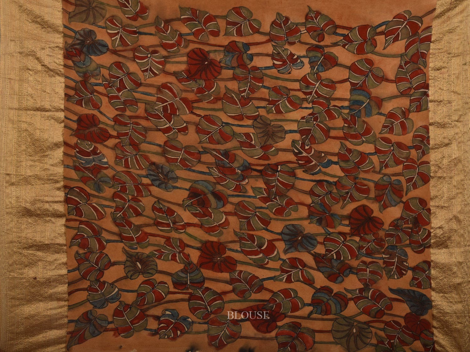 Multicolor Kalamkari Hand Painted Heavy Crepe Saree with Leaves Design KL0683