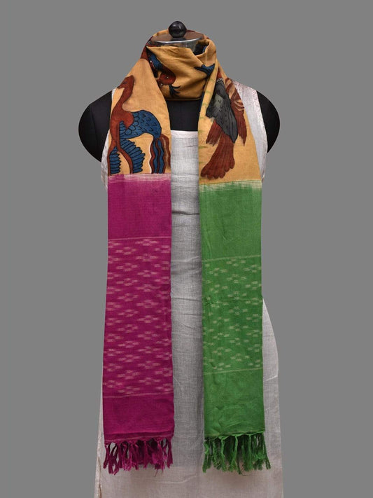 Multicolor Kalamkari Hand Painted Ikat Cotton Handloom Dupatta with Birds Design ds2602