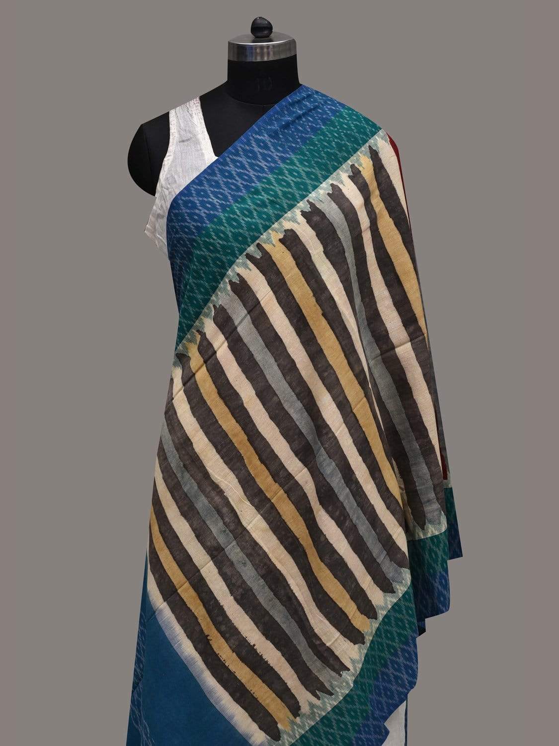 Multicolor Kalamkari Hand Painted Ikat Cotton Handloom Dupatta with Strips Design ds2573