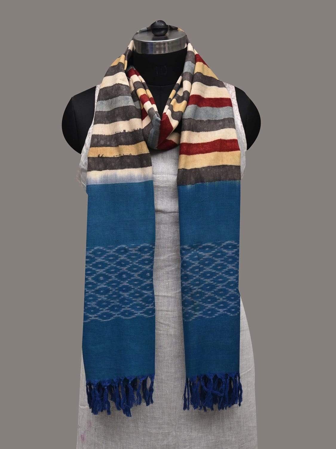 Multicolor Kalamkari Hand Painted Ikat Cotton Handloom Dupatta with Strips Design ds2573