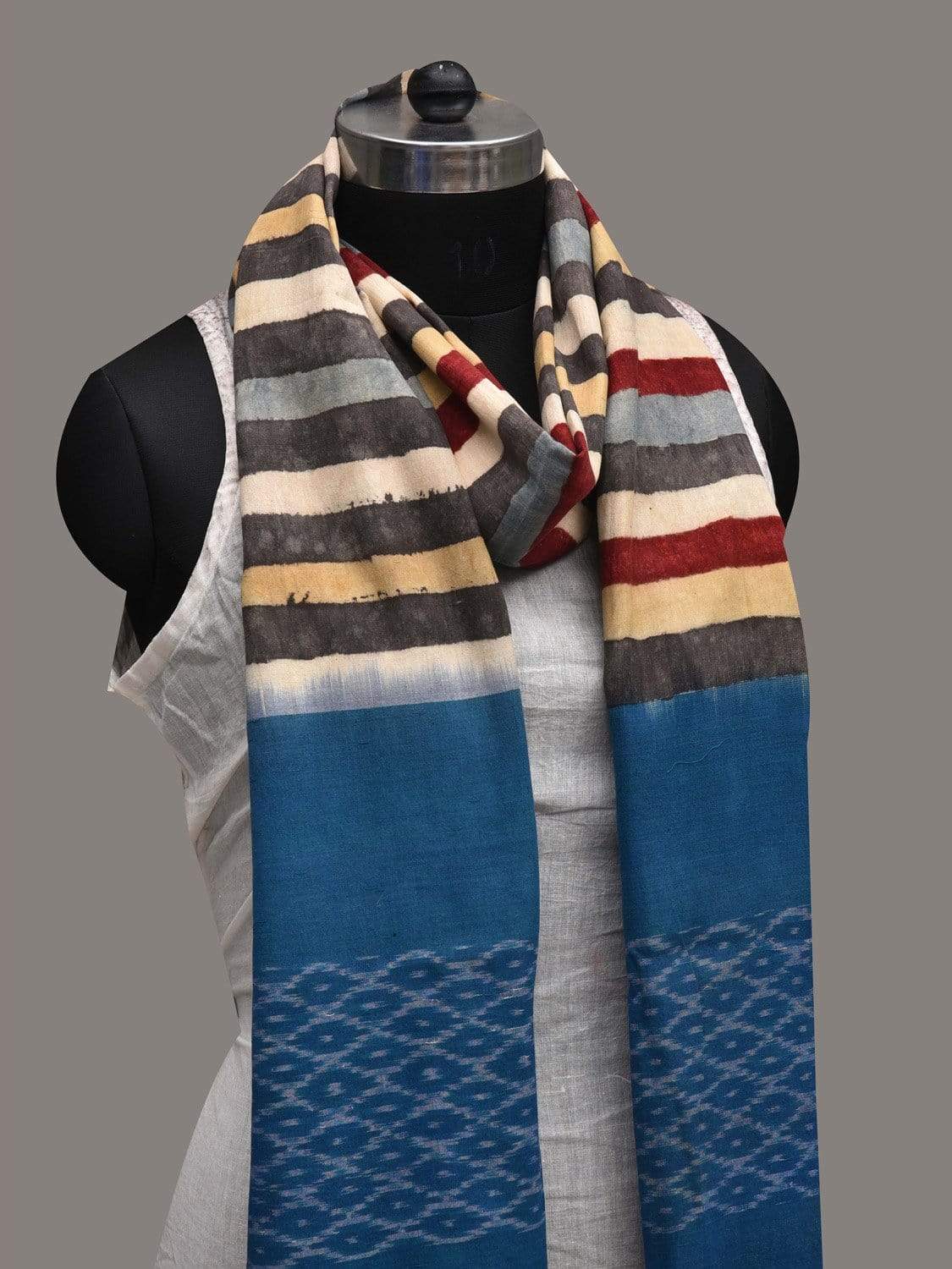 Multicolor Kalamkari Hand Painted Ikat Cotton Handloom Dupatta with Strips Design ds2573