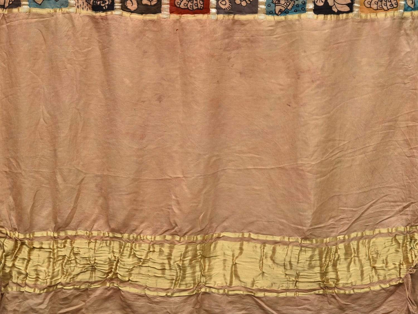 Multicolor Kalamkari Hand Painted Kanchipuram Silk Handloom Dupatta with Checks Design KL0429