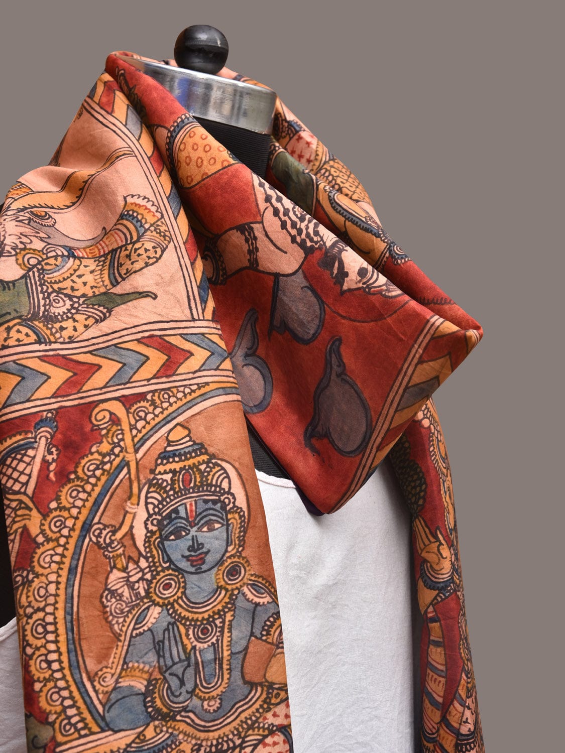 Multicolor Kalamkari Hand Painted Kanchipuram Silk Handloom Dupatta with Dasavatar Design ds3378