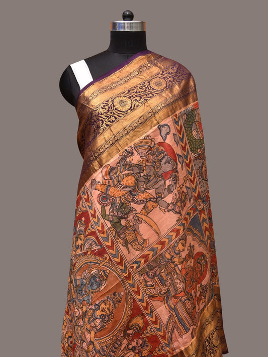 Multicolor Kalamkari Hand Painted Kanchipuram Silk Handloom Dupatta with Dasavatar Design ds3378