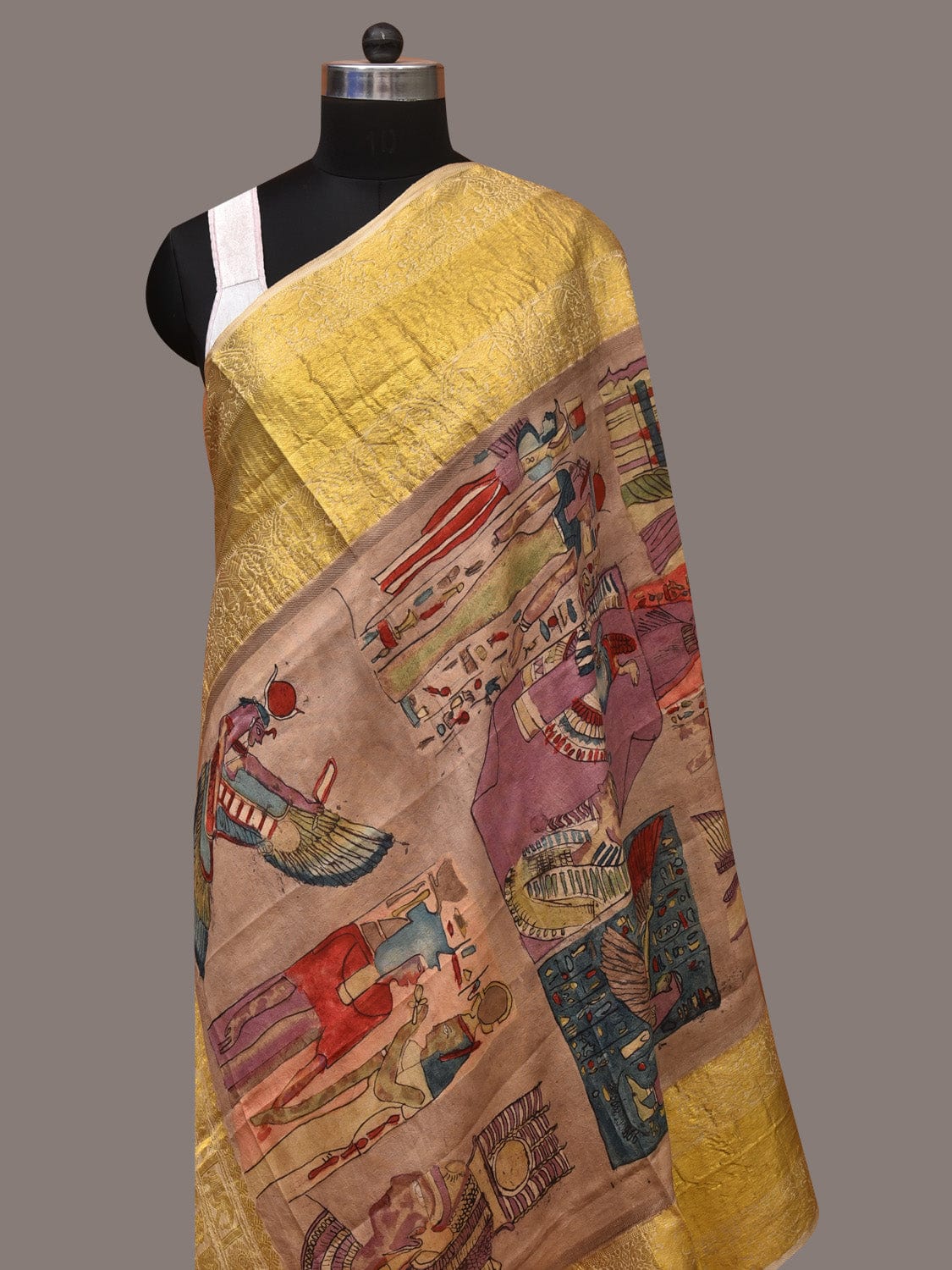 Multicolor Kalamkari Hand Painted Kanchipuram Silk Handloom Dupatta with Egyptian Design ds3421