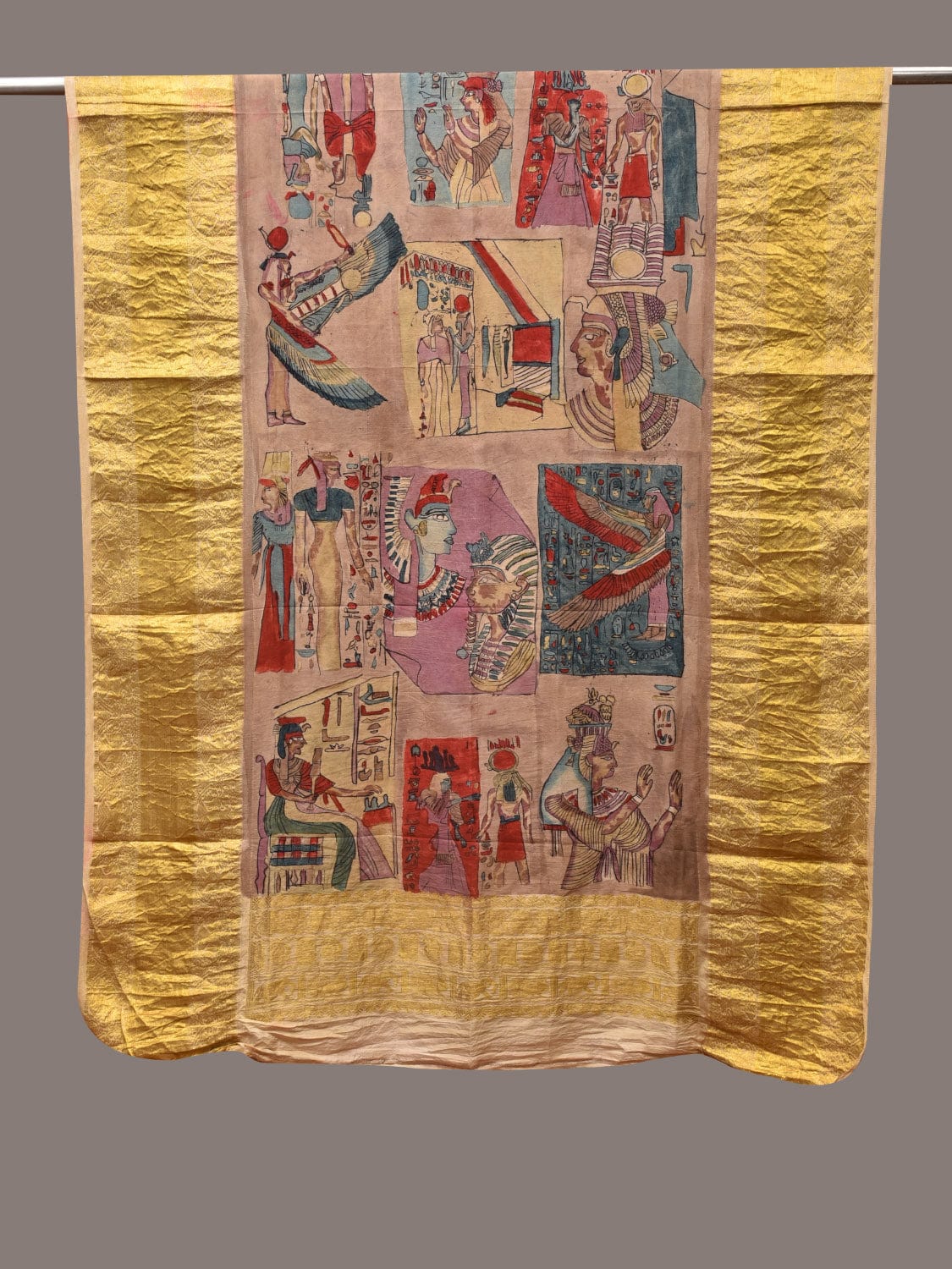 Multicolor Kalamkari Hand Painted Kanchipuram Silk Handloom Dupatta with Egyptian Design ds3421