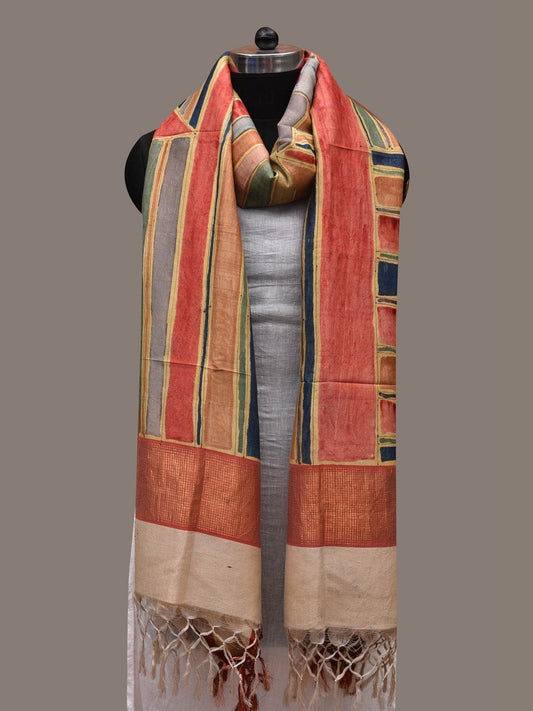 Multicolor Kalamkari Hand Painted Kanchipuram Silk Handloom Dupatta with Geometric Design ds2639