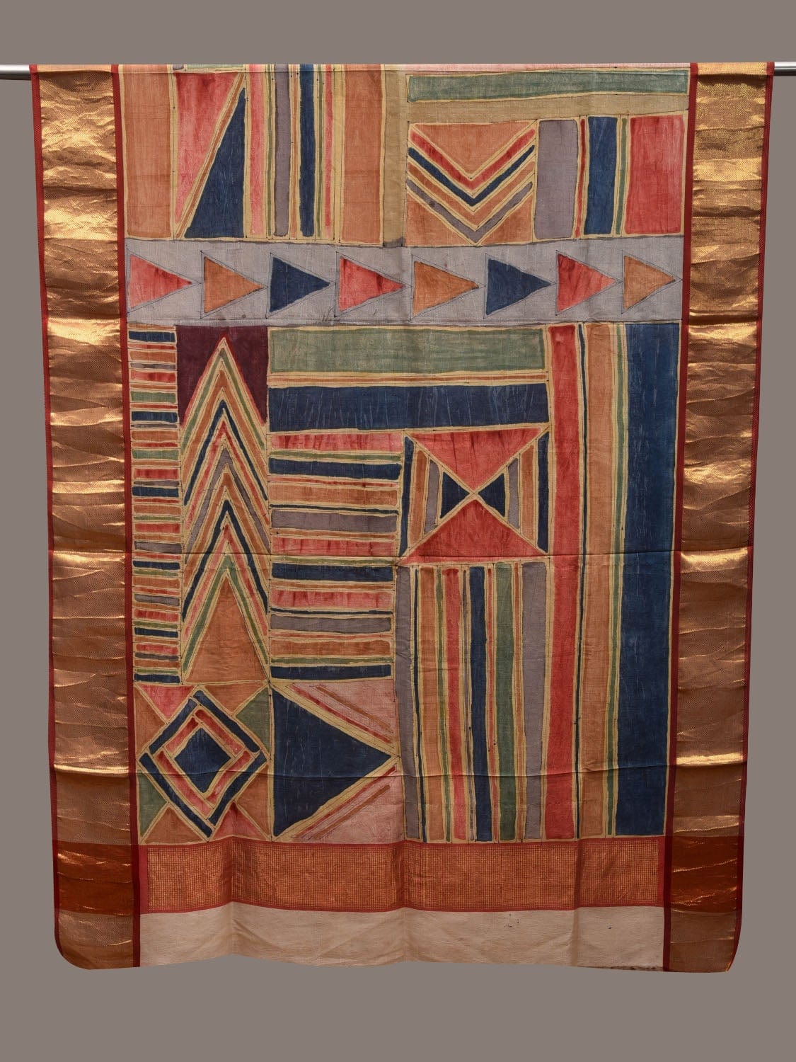 Multicolor Kalamkari Hand Painted Kanchipuram Silk Handloom Dupatta with Geometric Design ds2639