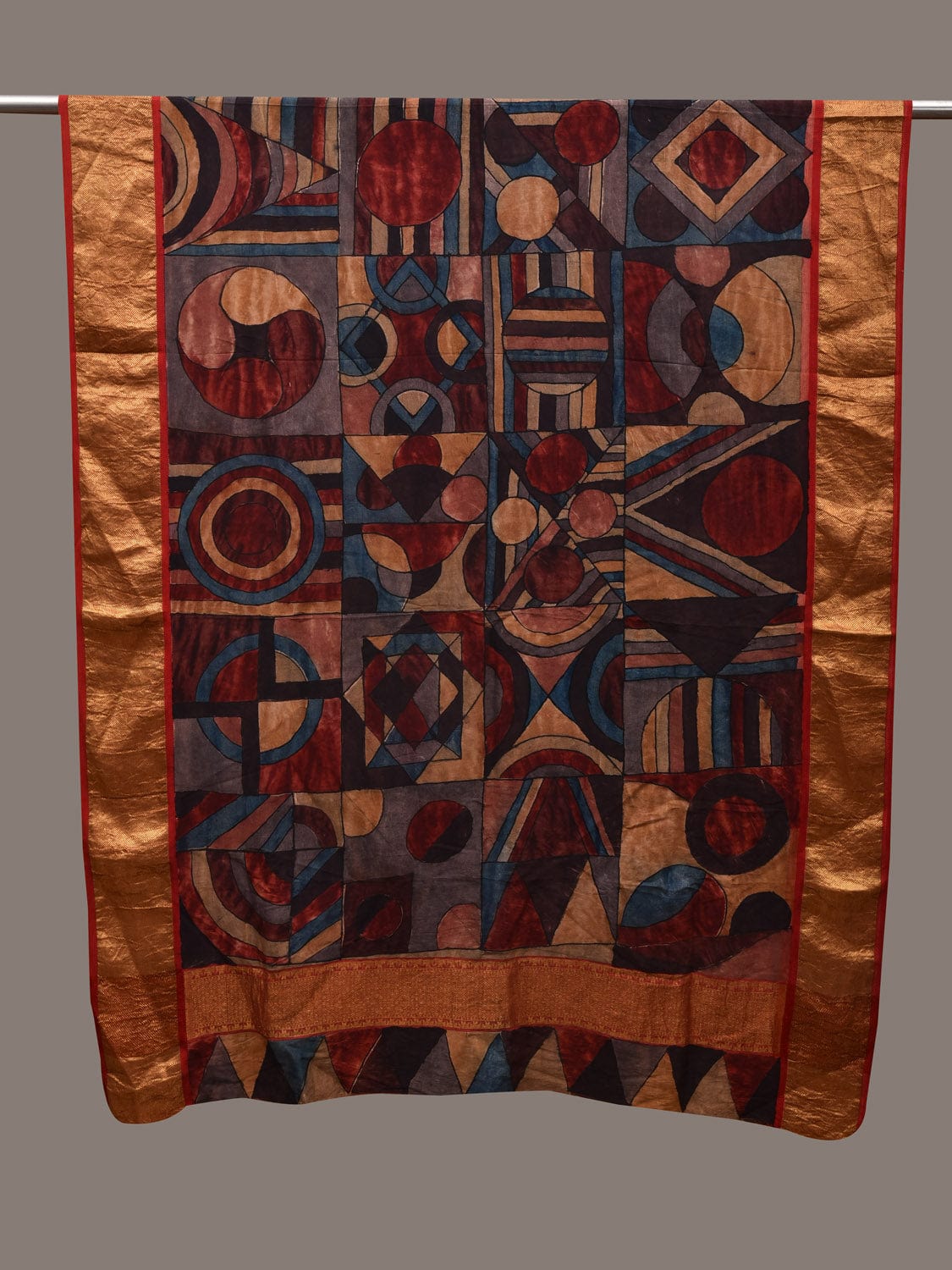 Multicolor Kalamkari Hand Painted Kanchipuram Silk Handloom Dupatta with Geometric Design ds2866
