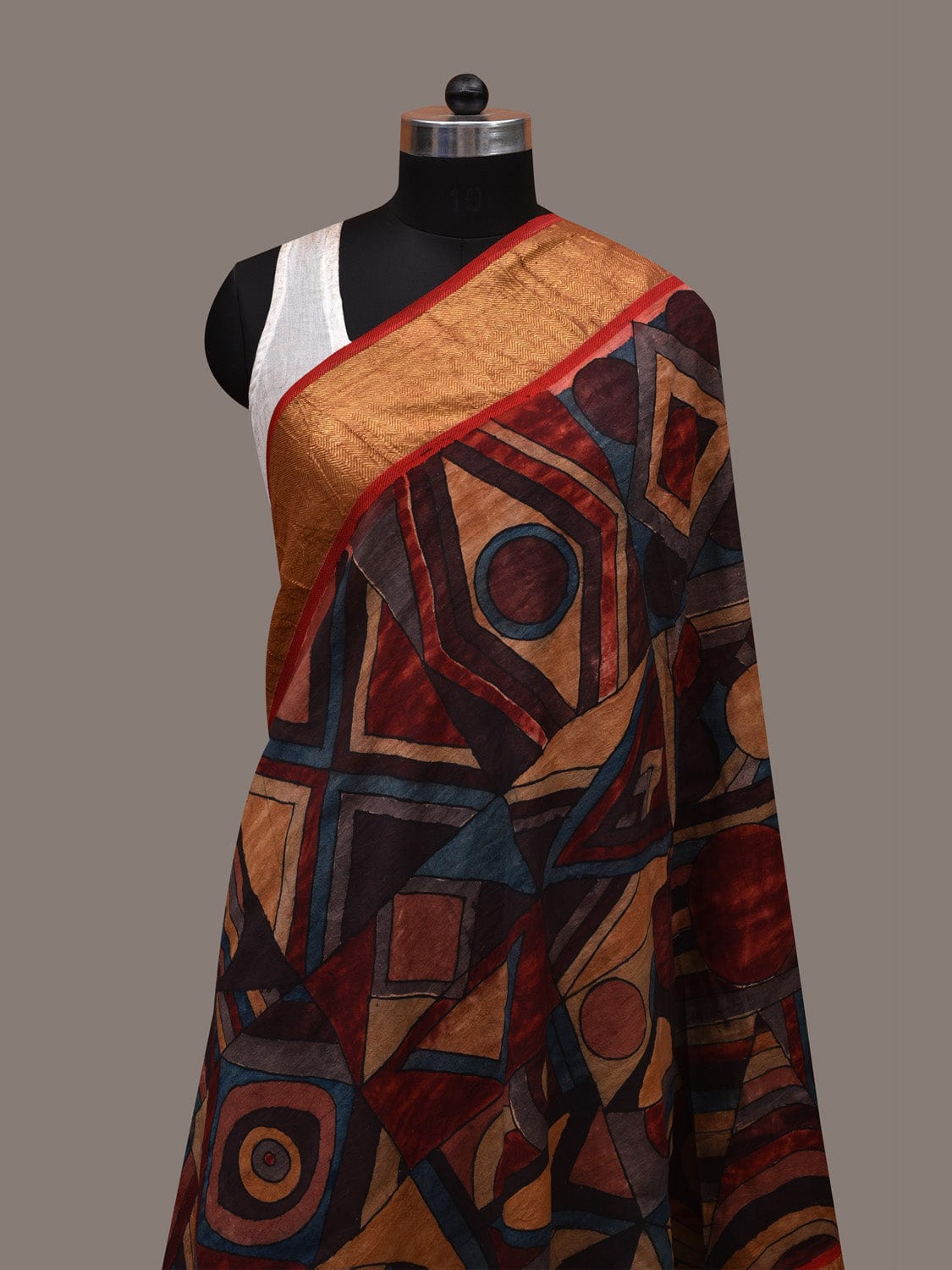 Multicolor Kalamkari Hand Painted Kanchipuram Silk Handloom Dupatta with Geometric Design ds2866