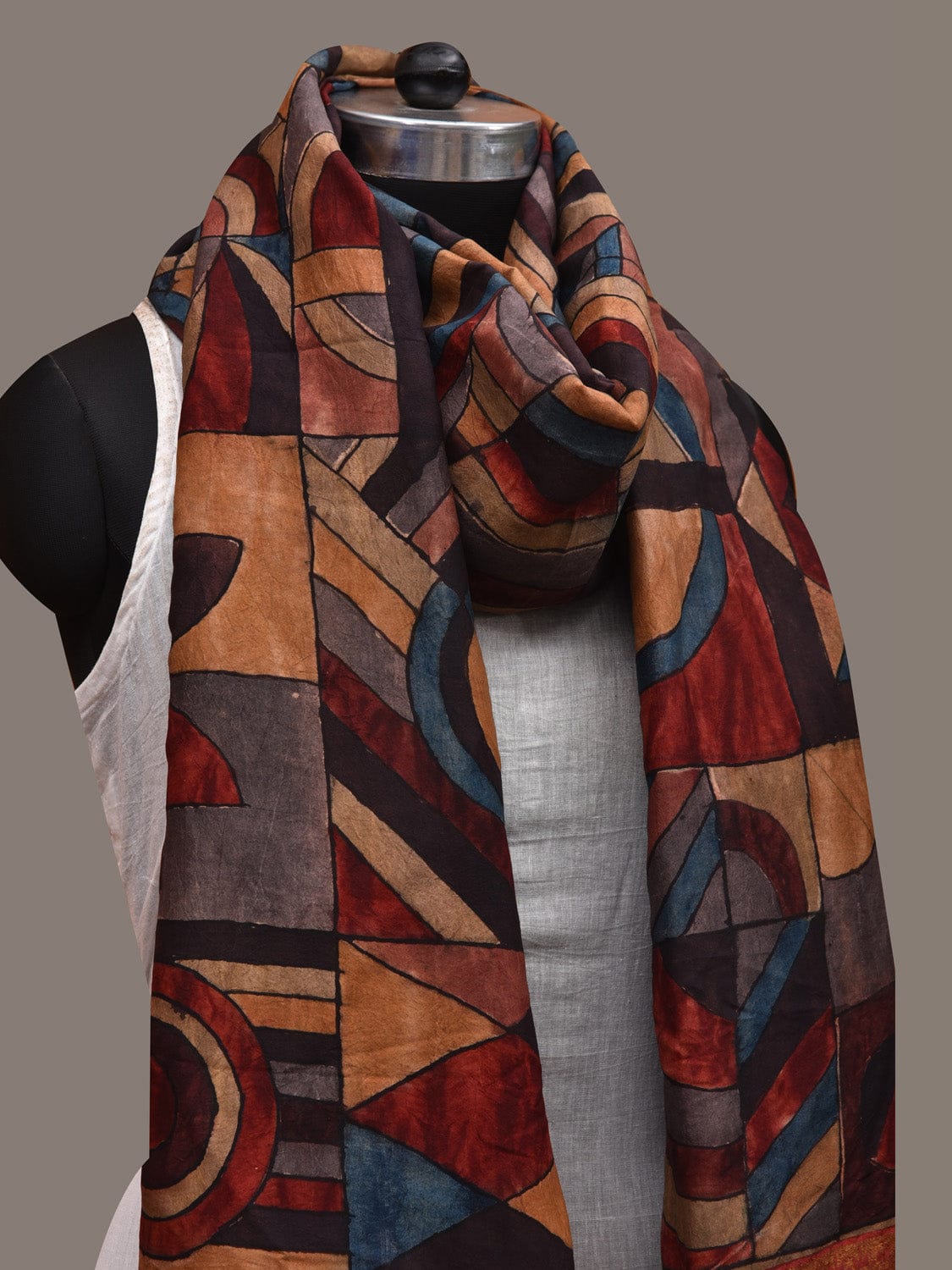 Multicolor Kalamkari Hand Painted Kanchipuram Silk Handloom Dupatta with Geometric Design ds2866