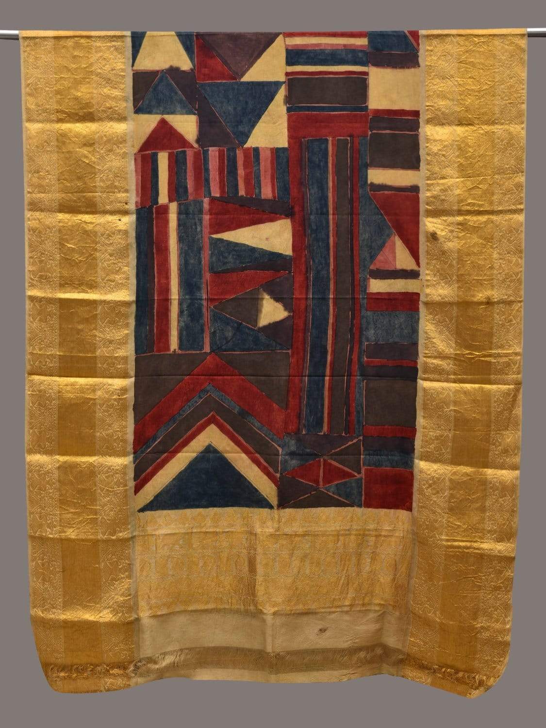 Multicolor Kalamkari Hand Painted Kanchipuram Silk Handloom Dupatta with Geometrical Design ds2508