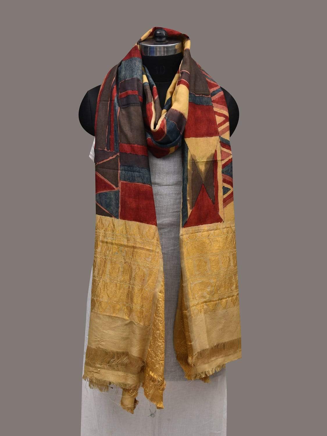 Multicolor Kalamkari Hand Painted Kanchipuram Silk Handloom Dupatta with Geometrical Design ds2508