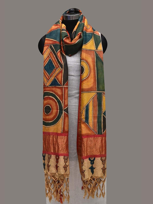 Multicolor Kalamkari Hand Painted Kanchipuram Silk Handloom Dupatta with Geometrical Design ds2570