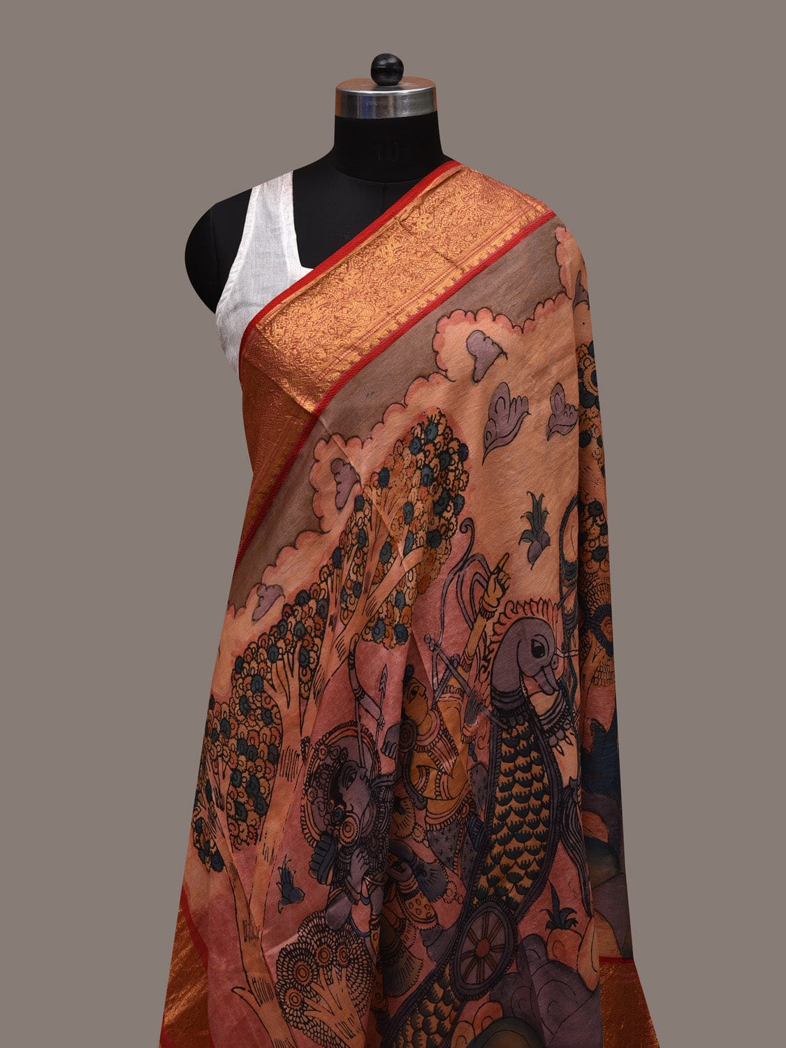 Multicolor Kalamkari Hand Painted Kanchipuram Silk Handloom Dupatta with Krishna Design ds2717