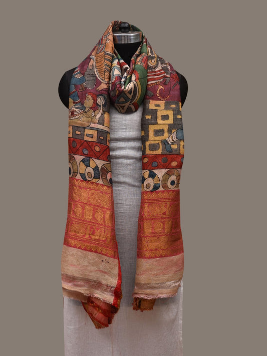 Multicolor Kalamkari Hand Painted Kanchipuram Silk Handloom Dupatta with Krishna Design ds2906