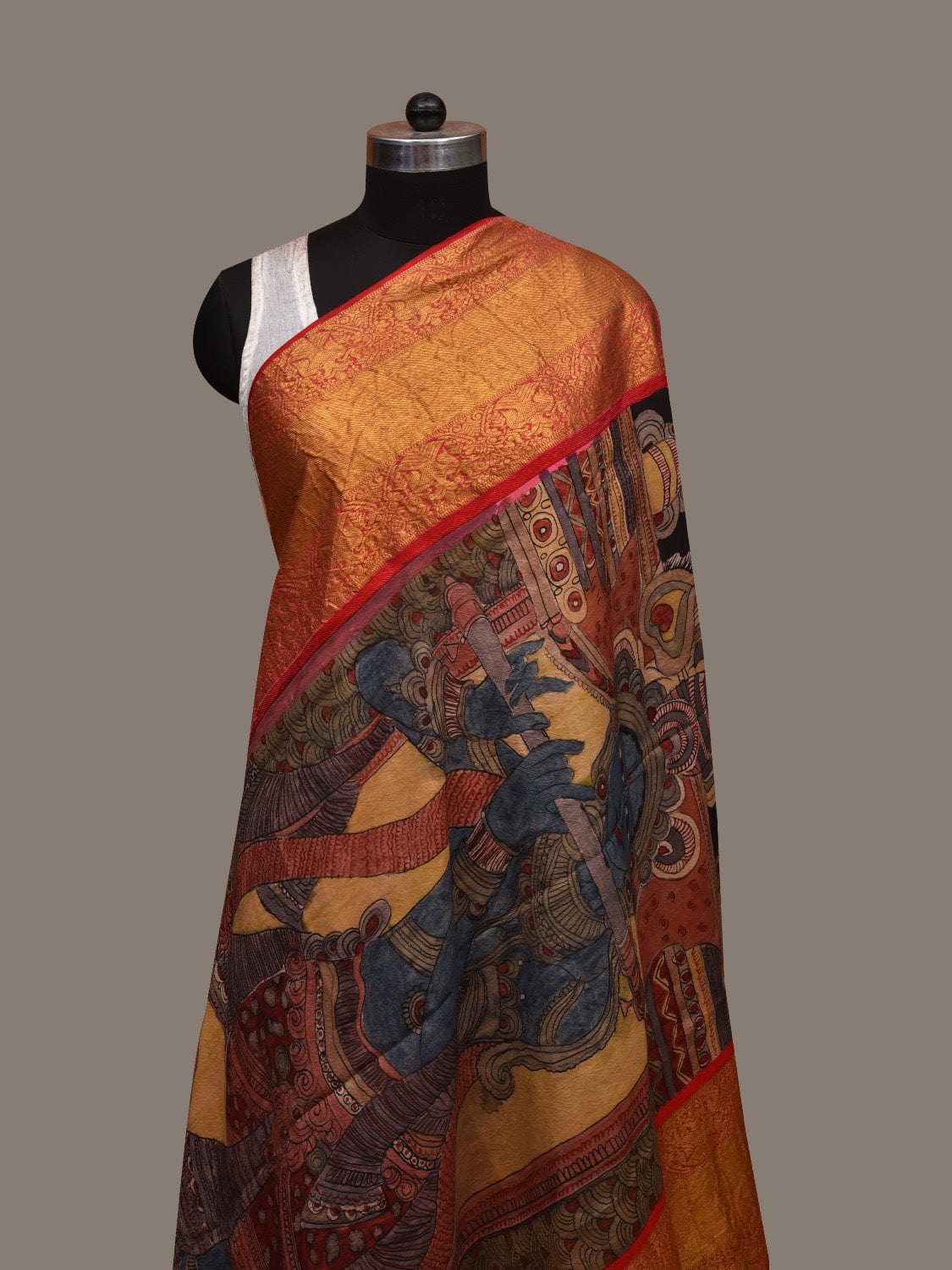 Multicolor Kalamkari Hand Painted Kanchipuram Silk Handloom Dupatta with Krishna Design ds2994
