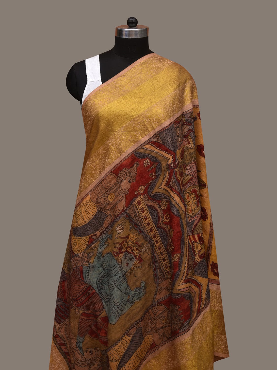 Multicolor Kalamkari Hand Painted Kanchipuram Silk Handloom Dupatta with Krishna Design ds3044
