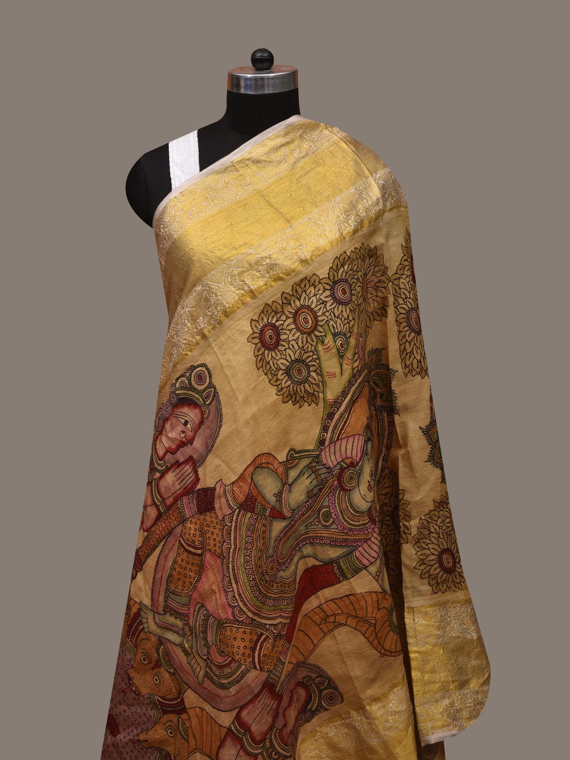 Multicolor Kalamkari Hand Painted Kanchipuram Silk Handloom Dupatta with Krishna Design ds3085