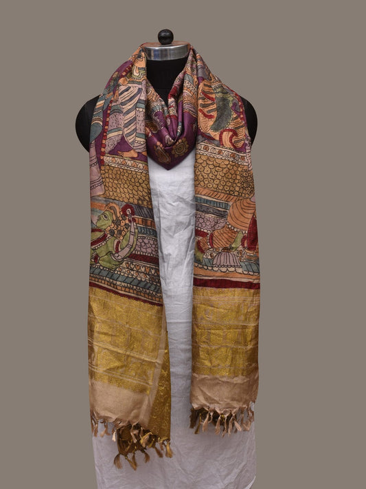 Multicolor Kalamkari Hand Painted Kanchipuram Silk Handloom Dupatta with Krishna Design ds3086