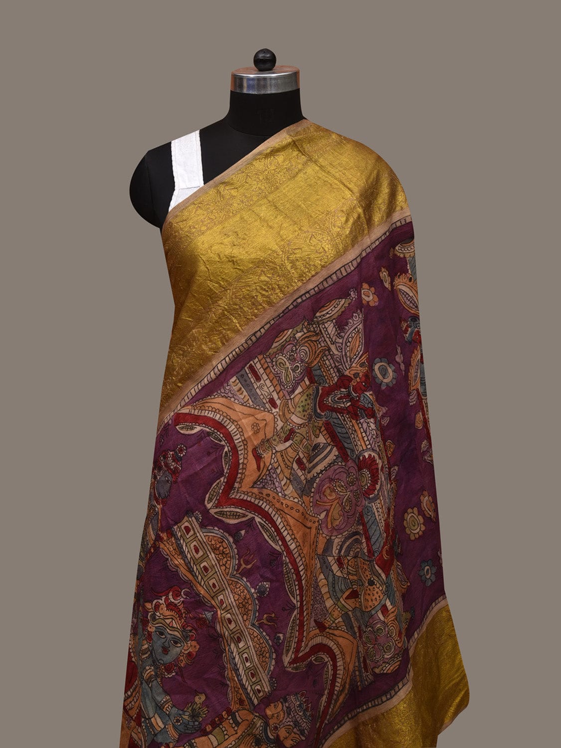 Multicolor Kalamkari Hand Painted Kanchipuram Silk Handloom Dupatta with Krishna Design ds3086