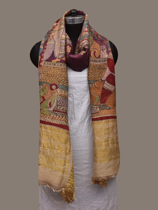 Multicolor Kalamkari Hand Painted Kanchipuram Silk Handloom Dupatta with Krishna Design ds3088