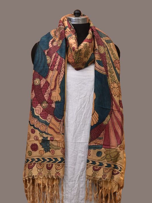 Multicolor Kalamkari Hand Painted Kanchipuram Silk Handloom Dupatta with Krishna Design ds3168