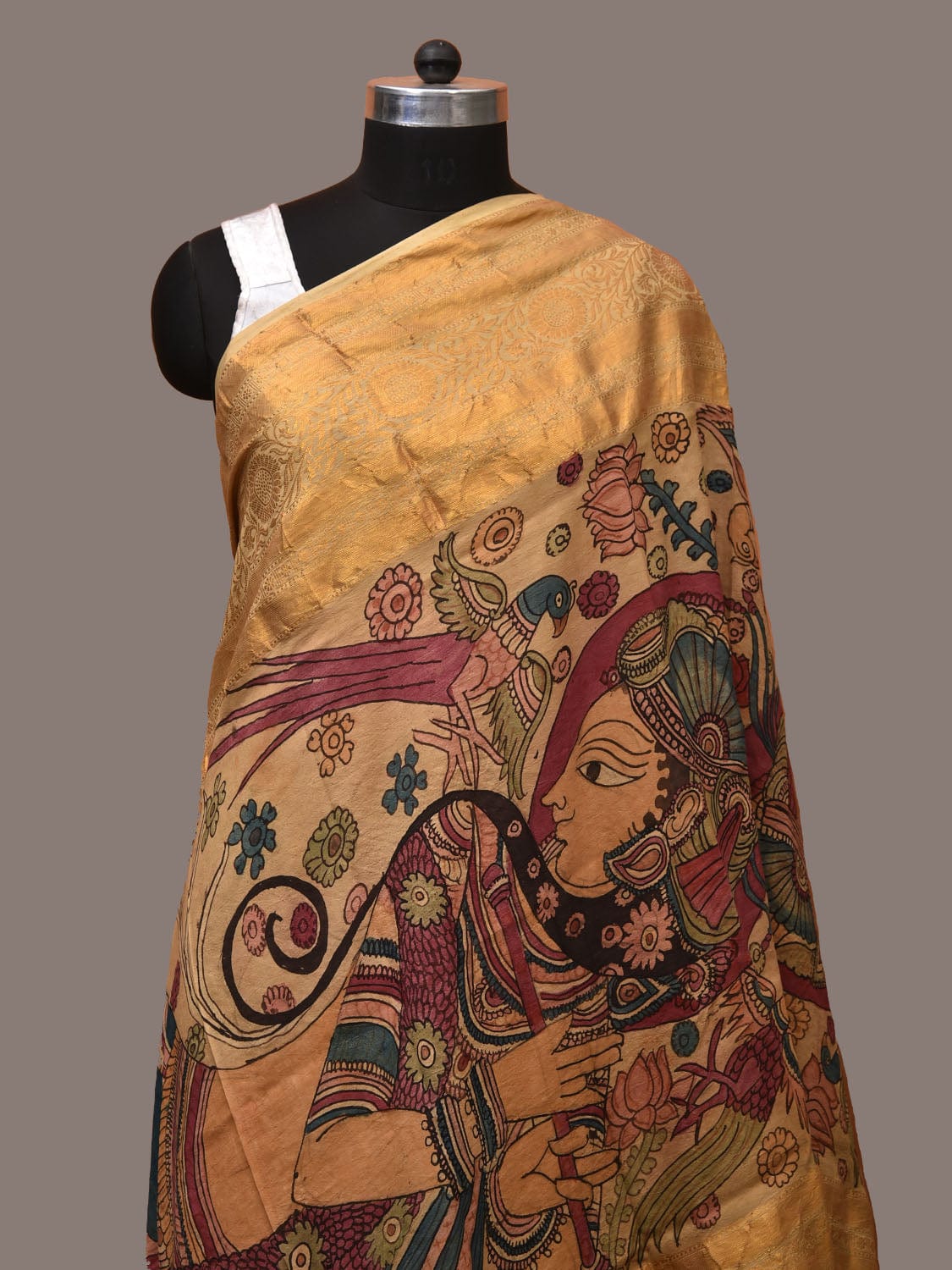 Multicolor Kalamkari Hand Painted Kanchipuram Silk Handloom Dupatta with Krishna Design ds3168