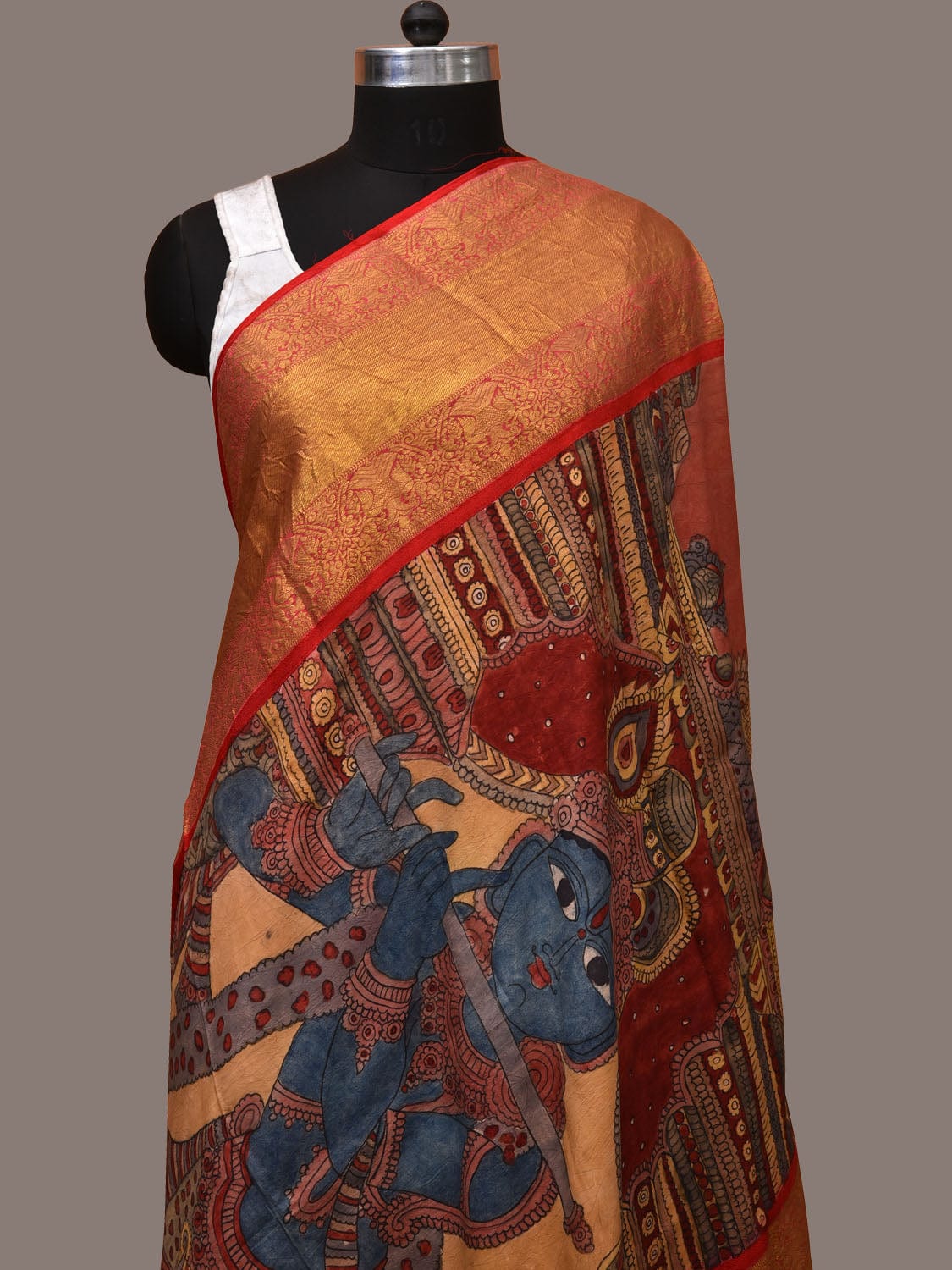 Multicolor Kalamkari Hand Painted Kanchipuram Silk Handloom Dupatta with Krishna Design ds3172