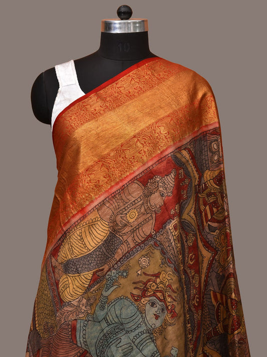 Multicolor Kalamkari Hand Painted Kanchipuram Silk Handloom Dupatta with Krishna Design ds3175