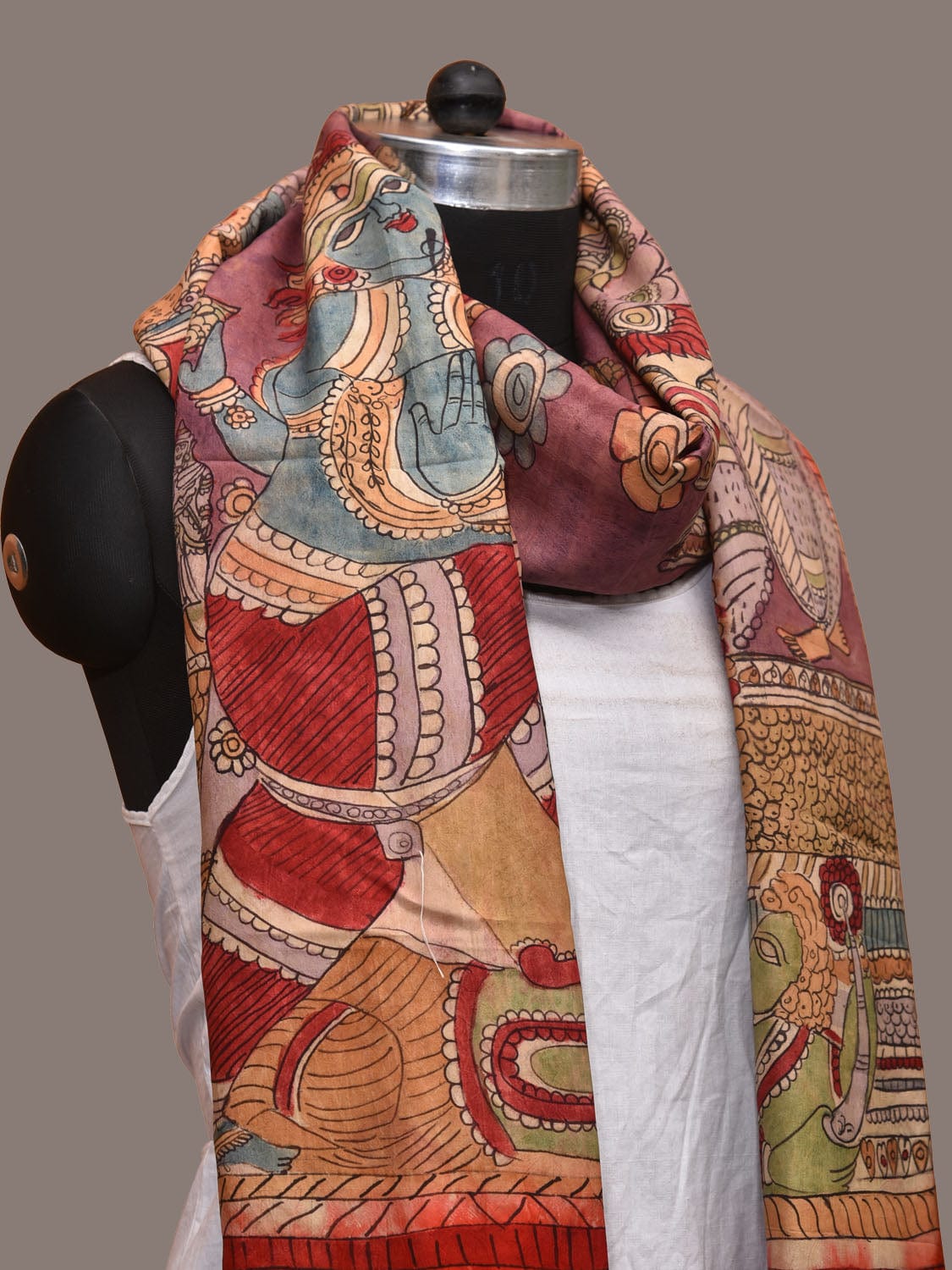Multicolor Kalamkari Hand Painted Kanchipuram Silk Handloom Dupatta with Krishna Design ds3176