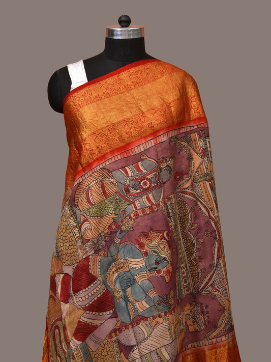 Multicolor Kalamkari Hand Painted Kanchipuram Silk Handloom Dupatta with Krishna Design ds3176