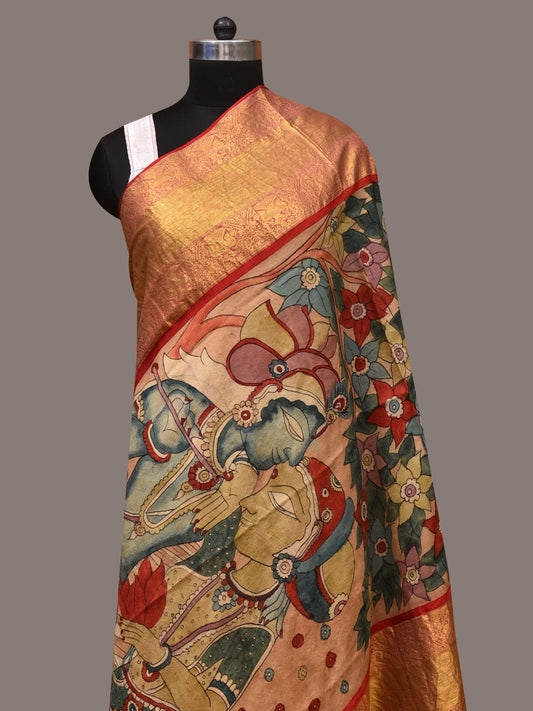 Multicolor Kalamkari Hand Painted Kanchipuram Silk Handloom Dupatta with Krishna Design ds3427