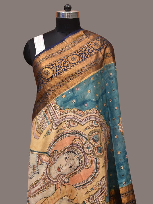 Multicolor Kalamkari Hand Painted Kanchipuram Silk Handloom Dupatta with Krishna Design ds3451