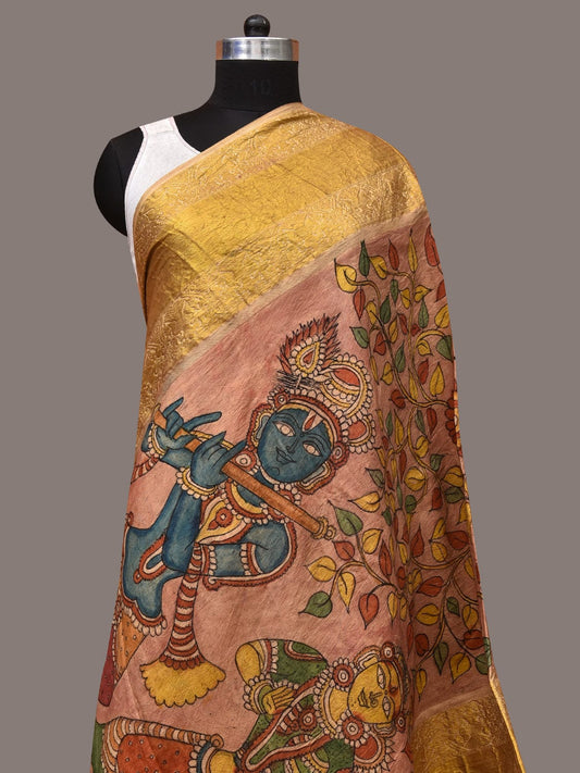 Multicolor Kalamkari Hand Painted Kanchipuram Silk Handloom Dupatta with Krishna Design ds3485