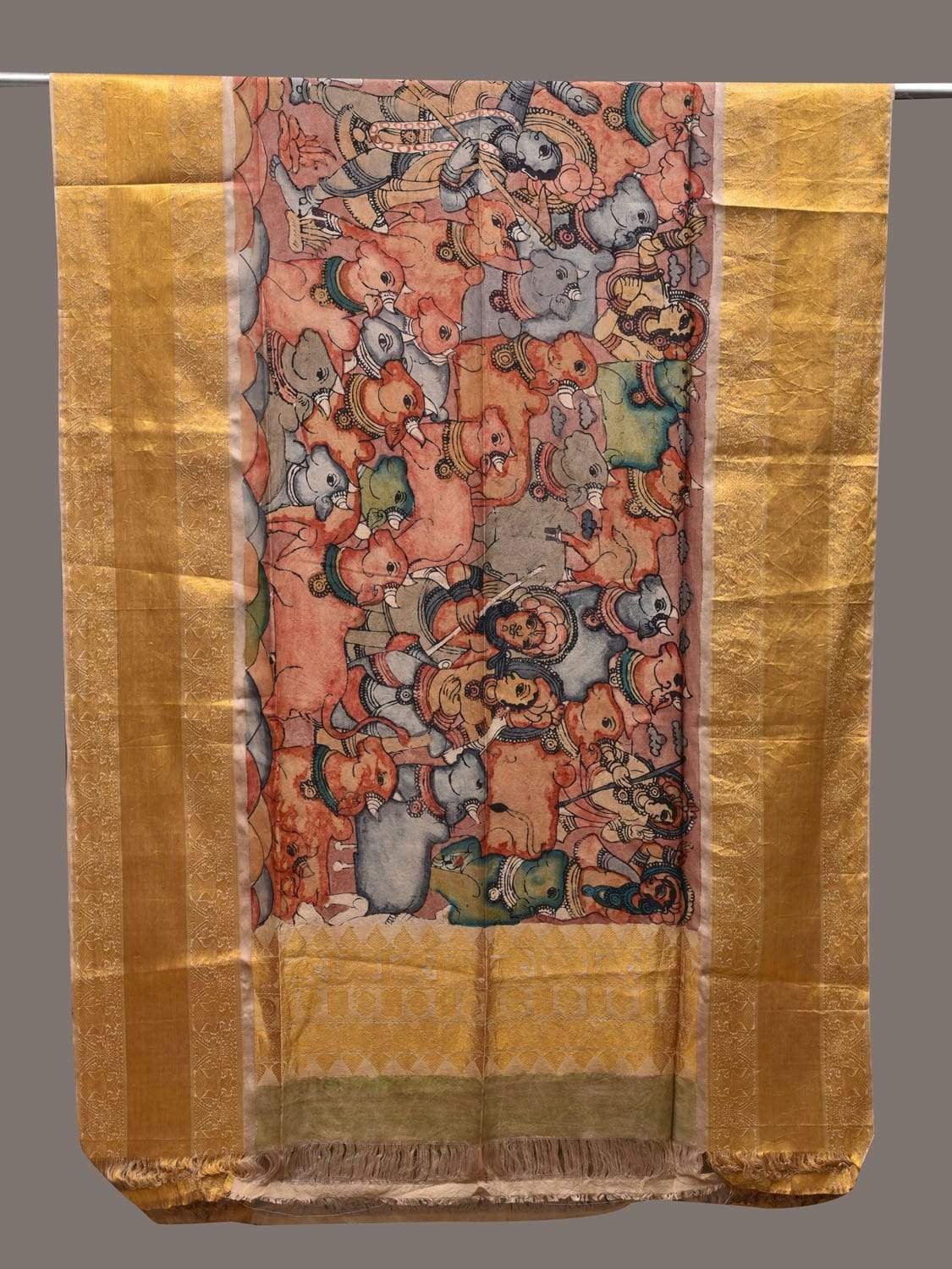 Multicolor Kalamkari Hand Painted Kanchipuram Silk Handloom Dupatta with Krishna Leela Design ds2444