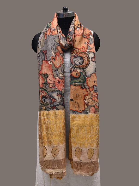 Multicolor Kalamkari Hand Painted Kanchipuram Silk Handloom Dupatta with Krishna Leela Design ds2446