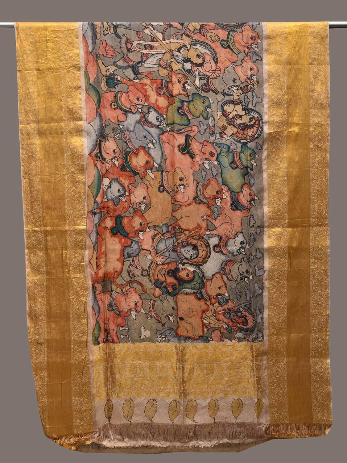 Multicolor Kalamkari Hand Painted Kanchipuram Silk Handloom Dupatta with Krishna Leela Design ds2446
