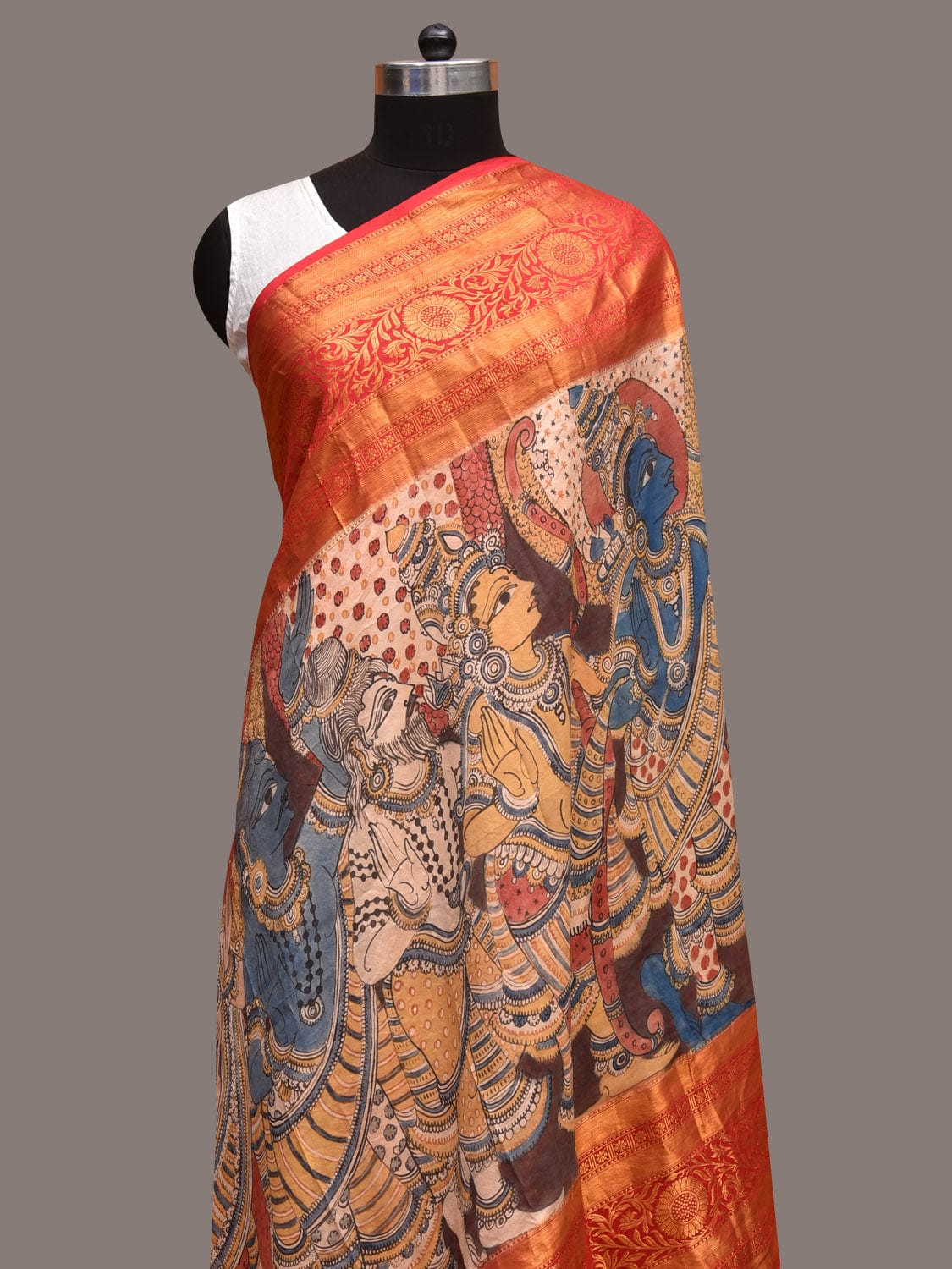 Multicolor Kalamkari Hand Painted Kanchipuram Silk Handloom Dupatta with Ramayana Design ds3575