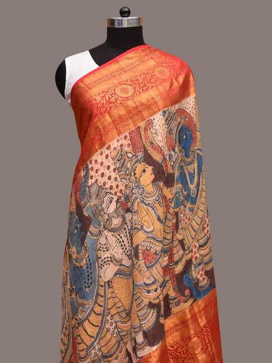 Multicolor Kalamkari Hand Painted Kanchipuram Silk Handloom Dupatta with Ramayana Design ds3575