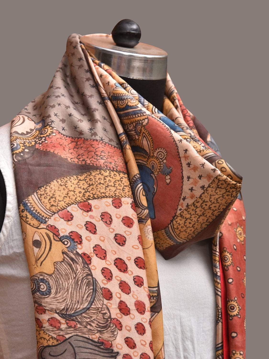 Multicolor Kalamkari Hand Painted Kanchipuram Silk Handloom Dupatta with Ramayana Design ds3575